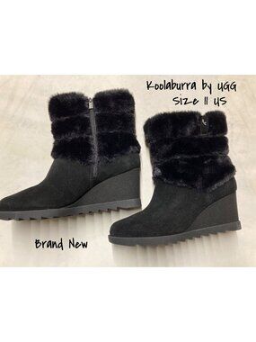 Koolaburra By UGG Women Black Faux Fur Wedge Ankle Boots Size 11 US